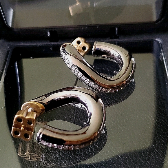 Jewelry - Curvy Pave Crystal Gunmetal Black Hoop Earrings